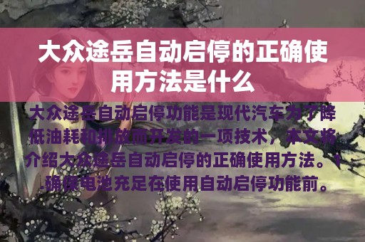 大众途岳自动启停的正确使用方法是什么