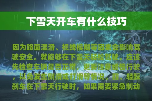 下雪天开车有什么技巧