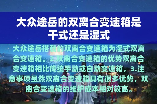 大众途岳的双离合变速箱是干式还是湿式