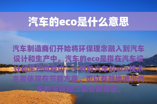 汽车的eco是什么意思