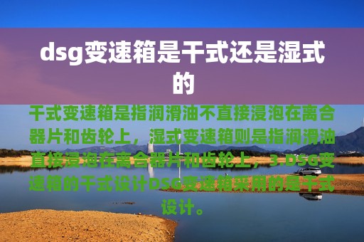 dsg变速箱是干式还是湿式的