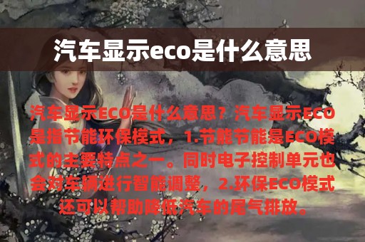 汽车显示eco是什么意思