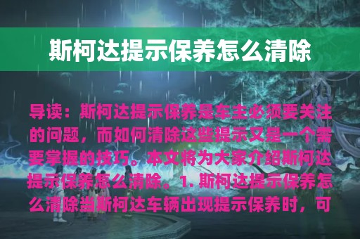 斯柯达提示保养怎么清除