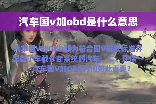 汽车国v加obd是什么意思