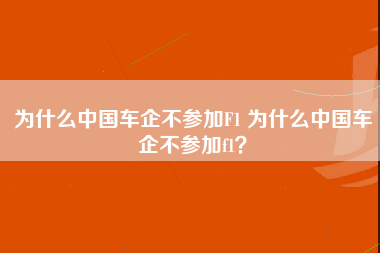 为什么中国车企不参加F1 为什么中国车企不参加f1？