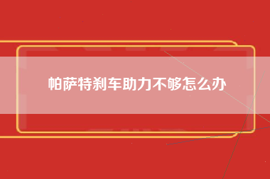 帕萨特刹车助力不够怎么办