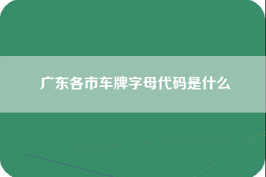 广东各市车牌字母代码是什么